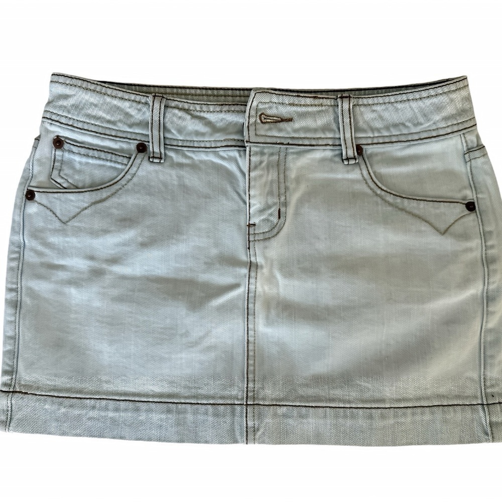 Wear It Declare It Y2K Denim Mini Skirt Light Blue Jean Size 7  Pockets Retro
